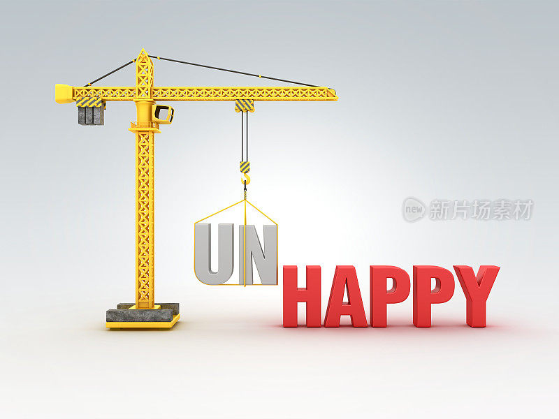 Tower Crane with UNHAPPY/HAPPY Words - 3D渲染